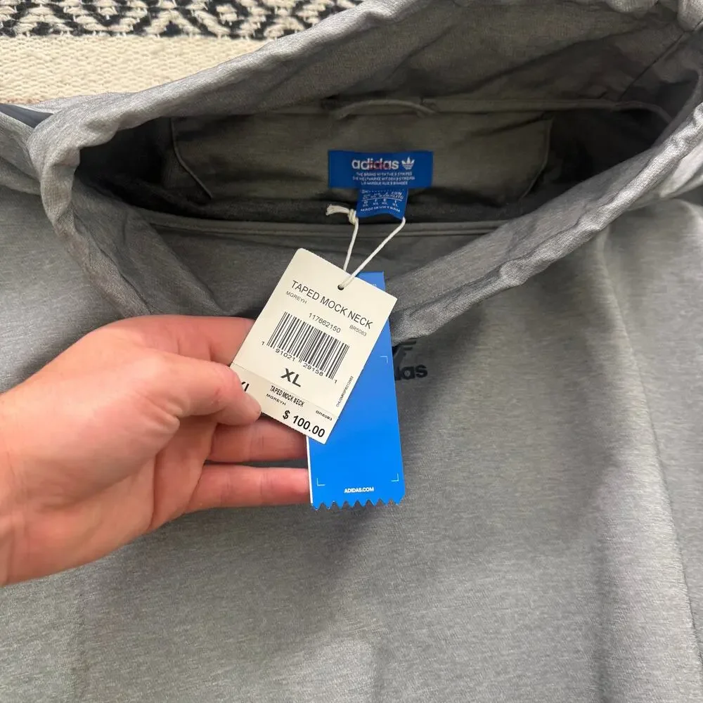 NWT Men's Adidas Gray Black Taped Mock Neck Pullover Windbreaker Jacket Sz XL